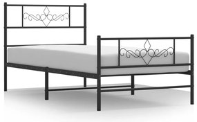 Cadru pat metalic cu tablii de cap/picioare, negru, 90x200 cm