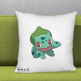 Perna Personalizata Bulbasaur Pokemon, 40x40 cm, Alb Pufos, Husa Detasabila, Perna Inclusa, BEKZ®