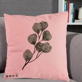 Perna Decorativa Ramura Eucalipt Acuarela, 40x40 cm, Roz, Husa Detasabila, Perna Inclusa, BEKZ®