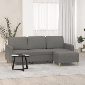3153596 vidaXL Canapea cu 3 locuri și taburet, gri închis, 180 cm, textil
