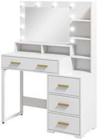 HOMCOM Masă de Machiaj Albă cu Oglindă, 4 Sertare și 6 Rafturi Deschise 100x40x138 cm | Aosom Romania