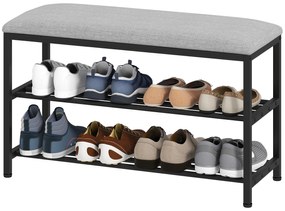 HOMCOM Bancă pentru pantofi cu șezut, bancă cu spațiu de depozitare, raft pentru pantofi cu 2 compartimente deschise, bancă 81 x 31 x 50 cm Negru | Aosom Romania