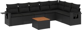 vidaXL Set mobilier de grădină cu perne, 8 piese, negru, poliratan