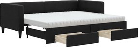 vidaXL Pat de zi cu extensie și sertare, negru, 80x200 cm, textil