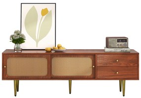 Mobilier TV elegant cu uși glisante din ratan, Culoare naturală | Aosom Romania