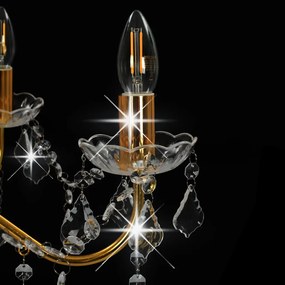 Candelabru cu margele de cristal, auriu, rotund, 6 x E14