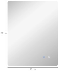 kleankin Oglindă dreptunghiulară de perete LED pentru baie 80 x 60 cm luminozitate reglabilă alb transparent | Aosom Romania