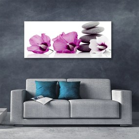 Tablou pe panza canvas Floare pietre Floral Roz Alb Gri