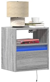 vidaXL Noptiere montate pe perete cu lumini LED, 2 buc., sonoma gri