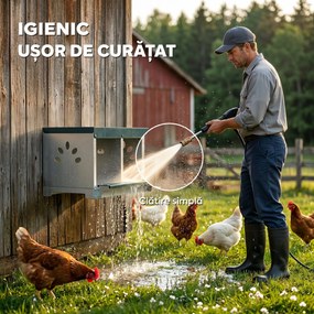 PawHut Cuib pentru Găini Ouătoare din Oțel cu 2 Compartimente, Bază Ridicată, Acoperiș și Orificii de Ventilare, Argintiu | Aosom Romania