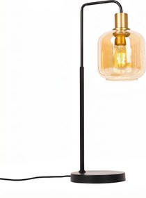 Lampă de masă de design neagră cu alamă și sticlă ambră - Zuzanna