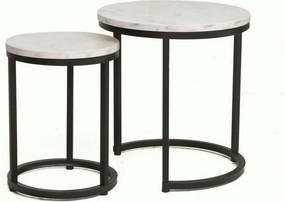 Set 2 masute cafea HOLA, alb cu efect de marmura/negru, PAL laminat/ot