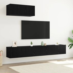 vidaXL Set de 3 piese pentru televizor, Montat pe perete, Lemn de stejar negru