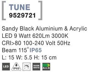 Aplica perete LED de exterior IP65 TUNE neagra NVL-9529721