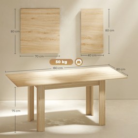 HOMCOM Masa extensibilă, 140-180 cm, finisaj lemn natural, pentru 6-8 persoane | Aosom Romania