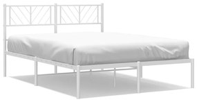 372229 vidaXL Cadru de pat metalic cu tăblie, alb, 140x200 cm