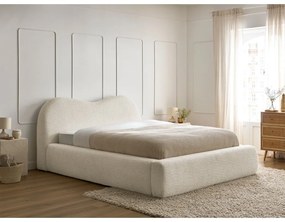 Pat matrimonial bej tapițat cu spațiu de depozitare cu somieră 160x200 cm Orlane – Bobochic Paris