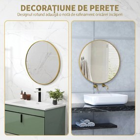 HOMCOM Oglindă Rotundă pentru Baie, din Sticlă și Oțel, Ø70x2.5 cm, culoare Auriu | Aosom Romania