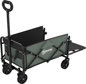 Outsunny Cărucior Pliabil de Grădină de 72l cu Deschidere Posterioară, Roți, Buzunare și Mâner, 114x46x65-92 cm, Verde | Aosom Romania