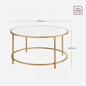 Masuta Cafea Rotunda, PAL Melaminat / Fier, Alb / Auriu, Vasagle, LCT091A10