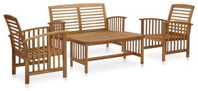 Set mobilier de gradina, 4 piese, lemn masiv de acacia Maro, banca + 2x fotoliu + masa, 1