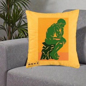 Perna Decorativa Ganditorul Sculptura Pop Art, 40x40 cm, Galben, Husa Detasabila, Perna Inclusa, BEKZ®