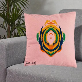 Perna Decorativa Oval Abstract Multicolor, 40x40 cm, Roz, Husa Detasabila, Perna Inclusa, BEKZ®