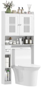 HOMCOM Mobilier WC deasupra toaletei mobilier baie cu dulap cu două uși și suport pentru hârtie 80x19,5x170cm alb | Aosom Romania