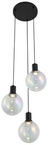 Lampă suspendată de design neagră cu sticlă curcubeu rotundă cu 3 lumini - Mallon