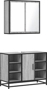 vidaXL Set mobilier de baie, 2 piese, gri sonoma, lemn prelucrat