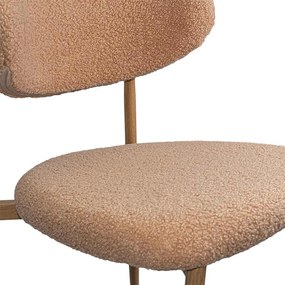 Scaun dining bej din material boucle cu cadru metalic cu aspect lemnos BUC 283