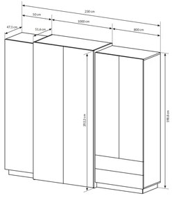 Dulap de haine Three 230 (Stejar craft auriu + Alb). 1071395