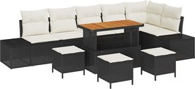 vidaXL Set de canapele pentru grădină cu pernă 10 pcs Negru poliratan