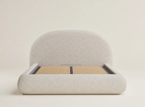 Pat matrimonial crem tapițat cu spațiu de depozitare cu somieră 160x200 cm Maumere – Maison de Rêve