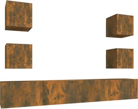 vidaXL Set dulapuri TV, 6 piese, stejar fumuriu, lemn prelucrat