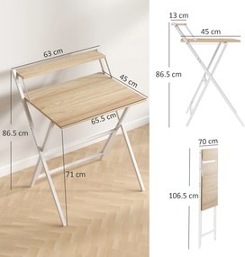 HOMCOM Birou pliabil 65,5 x 45 cm cu etajeră de depozitare pentru dormitor, spații mici, lemn natural | Aosom Romania