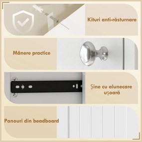 HOMCOM Dulap Baie Înalt și Îngust cu Coș pentru Rufe Înclinabil, Culoare Alb. | Aosom Romania