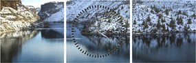 Tablou - peisaj de iarnă cu lac (cu ceas) (90x30 cm)