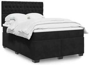 vidaXL Pat box spring cu saltea, negru, 140x200 cm, catifea