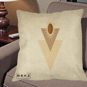 Perna Decorativa Boho Sun cu Triunghiuri Bej si Oval Solar, 40x40 cm, Crem, Husa Detasabila, Perna Inclusa, BEKZ®