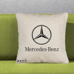 Perna Personalizata cu emblema Mercedes-Benz, 40x40 cm, Bej Canapea, Husa Detasabila, Perna Inclusa, BEKZ®