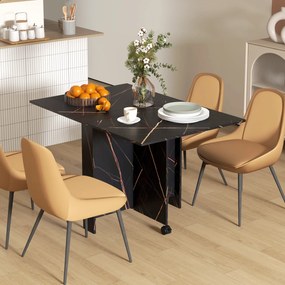 HOMCOM Masă pliabilă de bucătărie masă de dining pliabilă cu 2 aripi 2 roti cu frâne 120 x 80 x 73 cm negru marmorat imitație | Aosom Romania