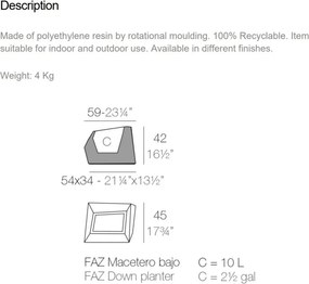 Ghiveci de flori / Jardiniera plante design decorativ modern pentru amenajari interioare si exterioare, FAZ PLANTER 54020R Vondom