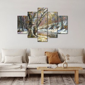Tablou cu peisaj de iarnă pictat (150x105 cm)