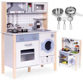 Bucătărie realistă pentru copii din lemn cu lumină LED, sunete și accesorii