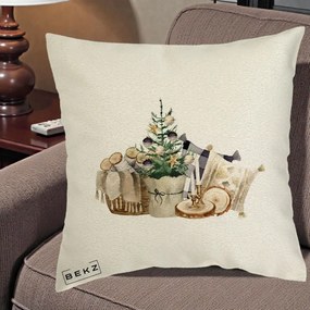 Perna Decorativa Colt Cozy de Craciun Boho, 40x40 cm, Ecru, Husa Detasabila, Perna Inclusa, BEKZ®