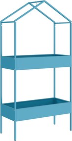 Outsunny Suport Ghivece pe 2 Niveluri din Metal în Formă de Casă, Raft pentru Plante cu Cârlig pentru Interior și Exterior, 75x35x150 cm, Verde Albastru | Aosom Romania