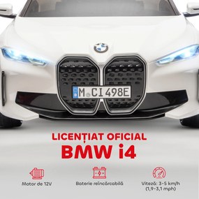HOMCOM Masinuta Electrica pentru Copii BMW i4 cu Licenta de 12V cu Telecomanda, Baterii Portabile, Muzica, Claxon, pentru 3-6 ani Alb | Aosom Romania