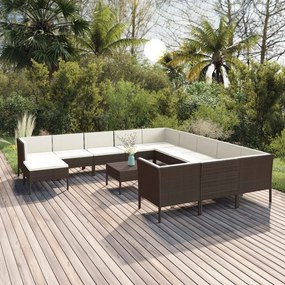 3094527 vidaXL Set mobilier de grădină cu perne, 13 piese, maro, poliratan