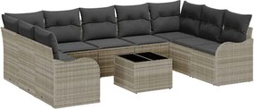 vidaXL Set de canapele pentru grădină 10 pcs Gri deschis poliratan